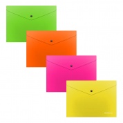 Папка-конверт на кнопке С6 ErichKrause Glossy Neon, полупрозрачная, ассорти