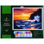 Рисование по номерам "Закат на море" A3, с акриловыми красками, картон, европодвес